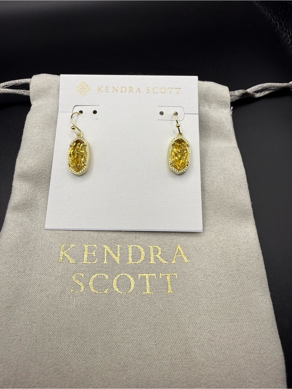 Kendra Scott Gold Drop Earrings with Yellow Stones